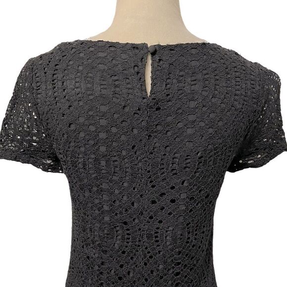 J. Crew Black Cocktail Dress w/Eyelet Designs Sheer Short Sleeves (Size; 00) - Picture 4 of 12